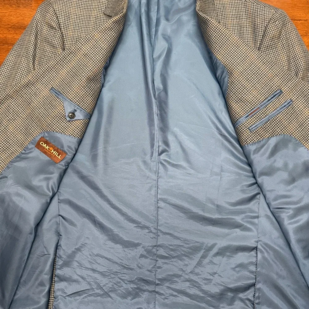 Oak Hill Sport Coat Mens 3XL 54/56R Blue Brown Houndstooth Check Blazer Jacket